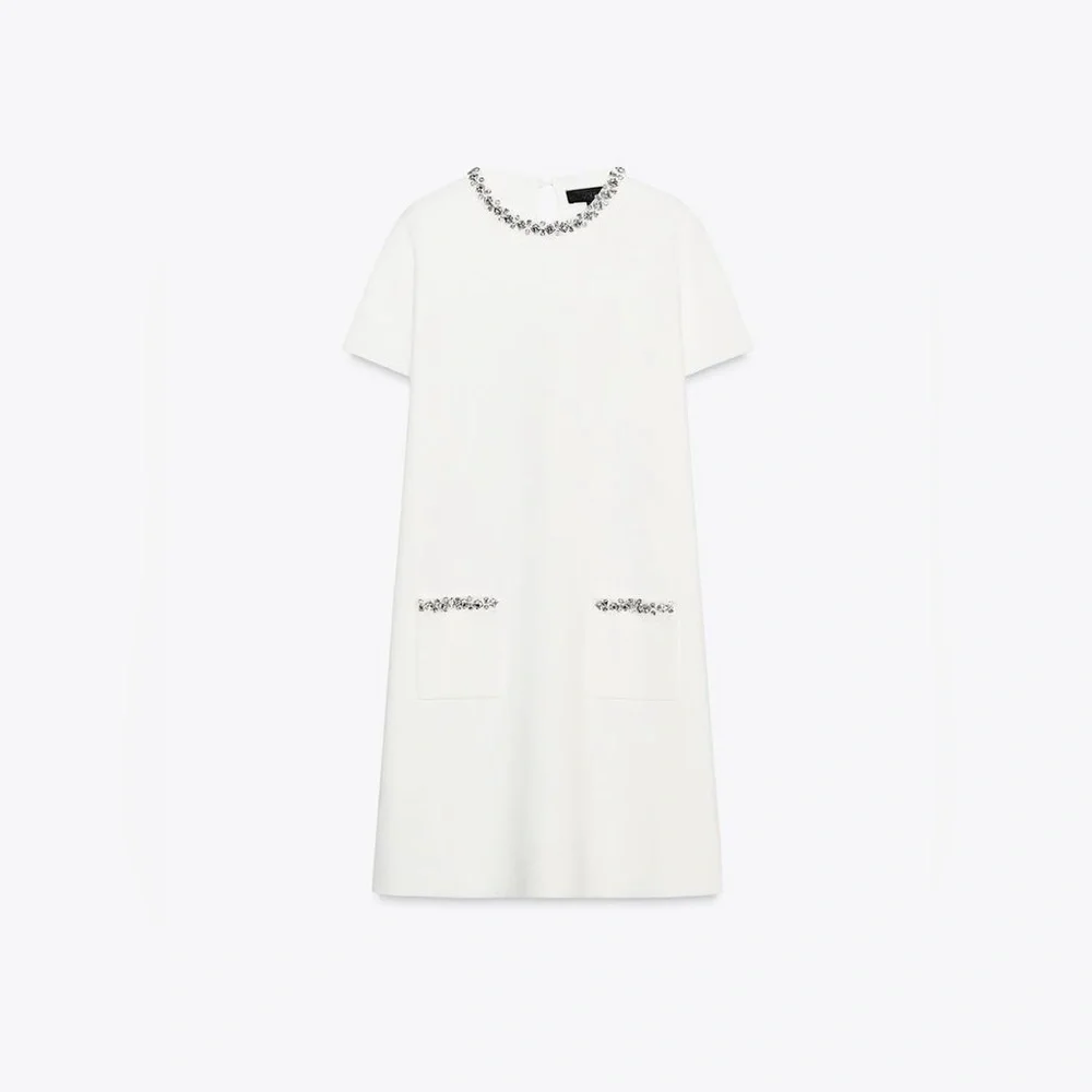 Zara White Mini Dress with Embellished Pockets - Picture 5 of 7
